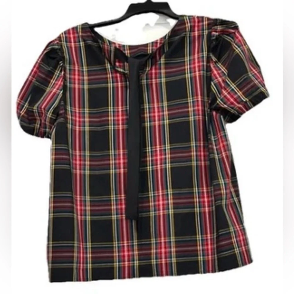 J.CREW Tartan Plain Poplin Classic Preppy Puff Sleeve Top Women’s Size XL - Picture 3 of 6